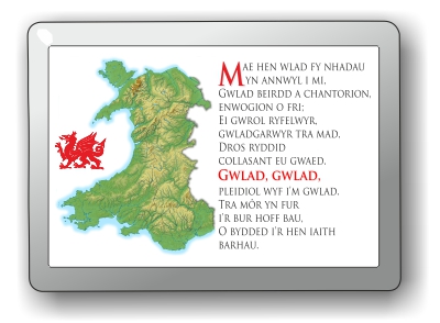 Welsh map and Welsh anthem fridge magnet